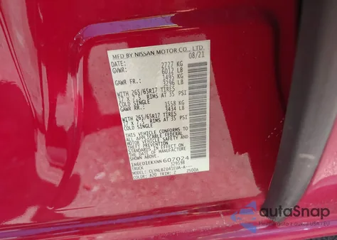 2022 Nissan Frontier Sv 4X4 из США, поврежденный, VIN 1N6ED1EKXNN607024